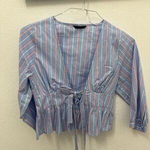 Zara Blue and Pink Striped Blouse